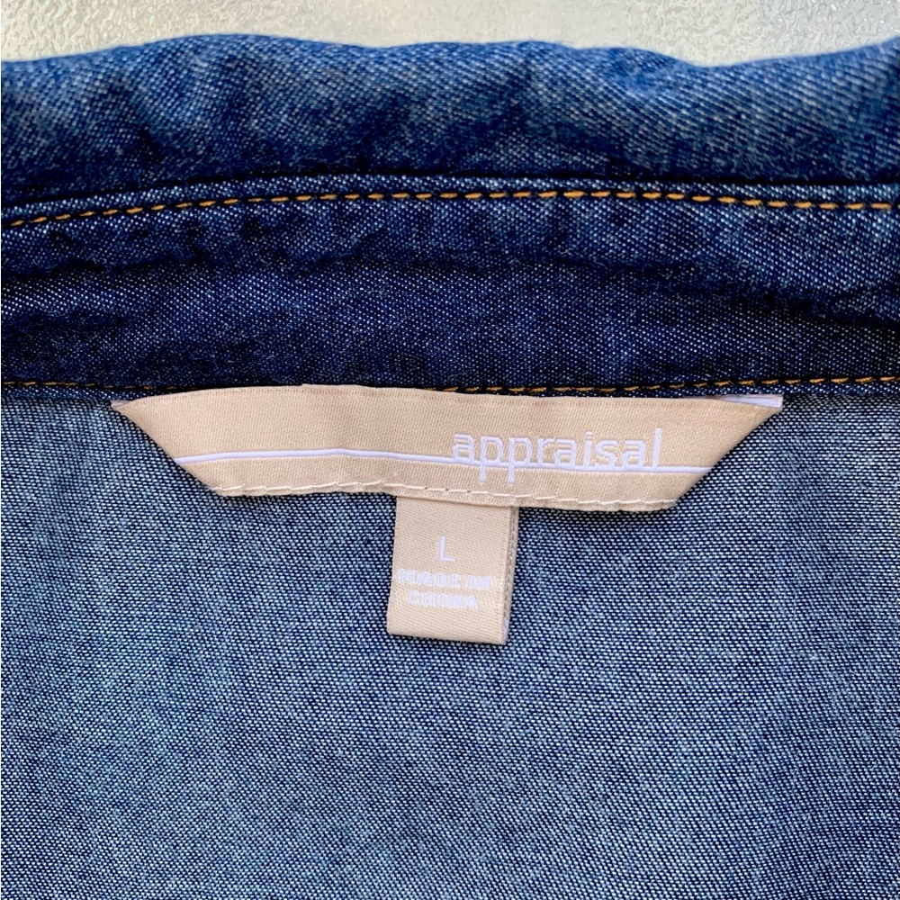 Appraisal Blue Denim 3/4 Length Roll-Up Sleeves Western Shirt ~ Women’s Large - Picture 5 of 7